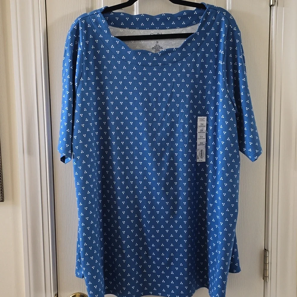 CROFT AND BARROW WOMEN'S PLUS SIZE BLUE & WHITE SHORT SLEEVES COTTON TOP SIZE 3X - Picture 2 of 12